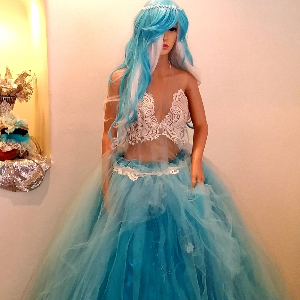 "SKYLA" Turquoise/White Boho Wedding Ballgown Se